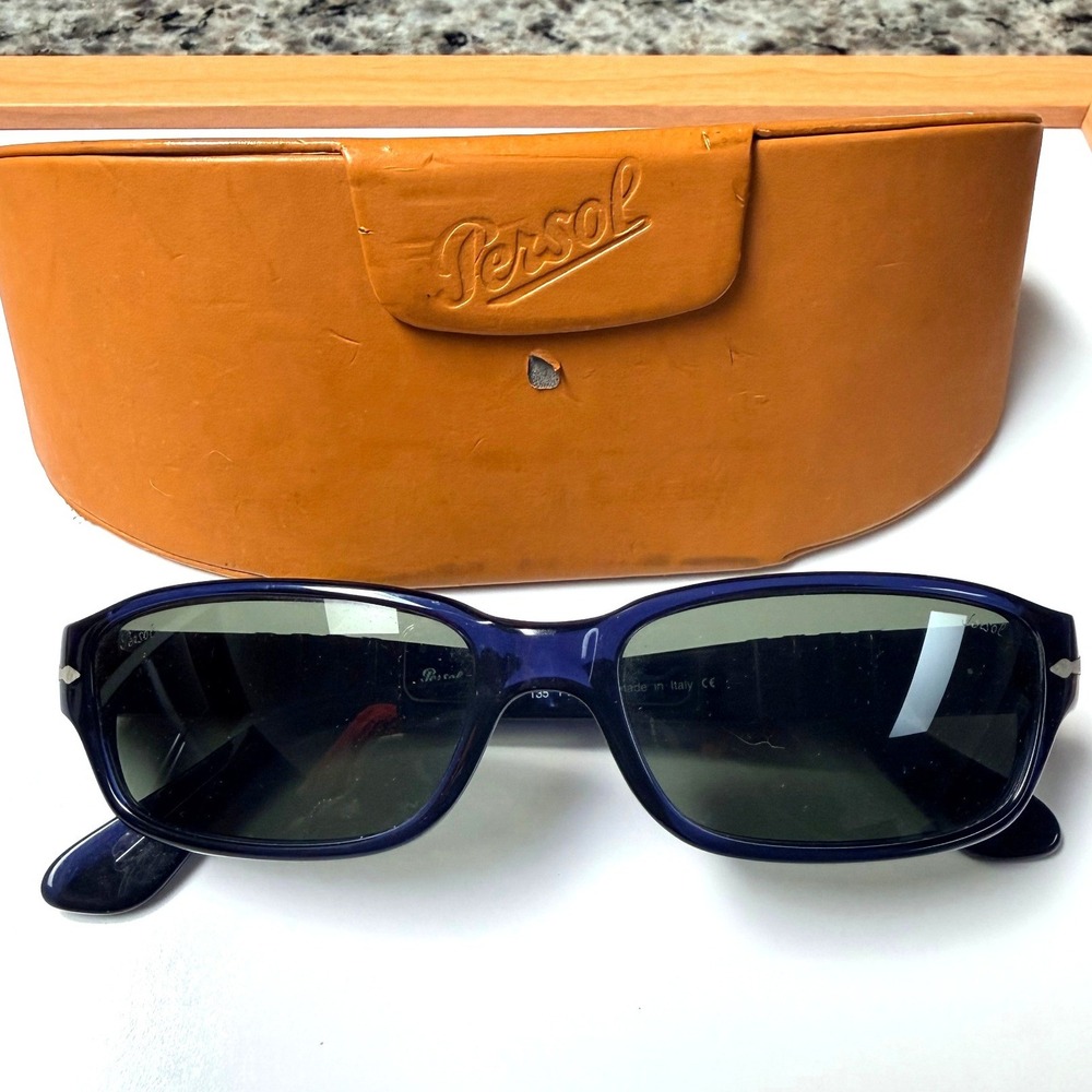 Persol 2721-S Sunglasses Blue Rectangular Frame Made in Italy 56-16-135 Case